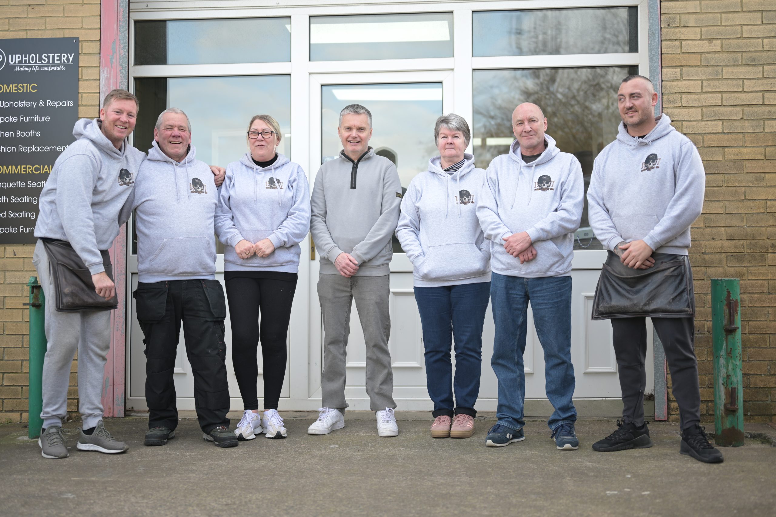 D&P Upholstery team, left to right: Scott, Steve, Angela, Jeff, Kim, Ken and Ryan